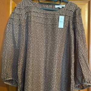 NWT Ann Taylor Loft brown dot blouse, long sleeve sheer type material, sz M